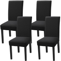 Fuloon Jacquard Stretch Box Cushion Dining Chair Cover | 4 PCS | Black