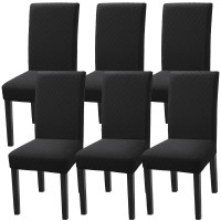 Fuloon Jacquard Stretch Box Cushion Dining Chair Cover | 6 PCS | Black