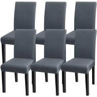 Fuloon Jacquard Stretch Box Cushion Dining Chair Cover | 6 PCS | Dark Gray