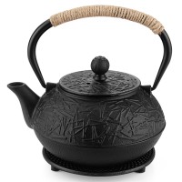 Fuloon Cast Iron Teapot Filter Set Chinese Leaf Pattern with Stainless Steel Filter 30oz/0.9L 