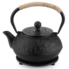 Fuloon Cast Iron Teapot Filter Set Chinese Leaf Pattern with Stainless Steel Filter 30oz/0.9L 